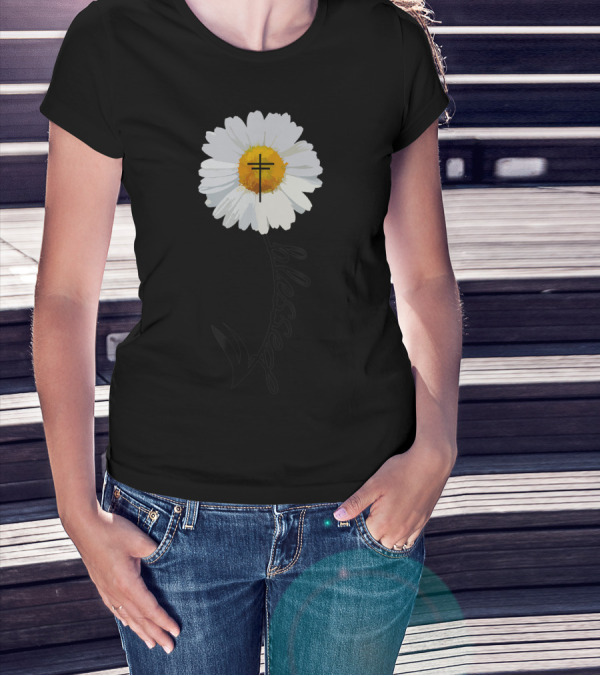 Blessed Cross Christian Religious Daisy Trendy T-Shirt