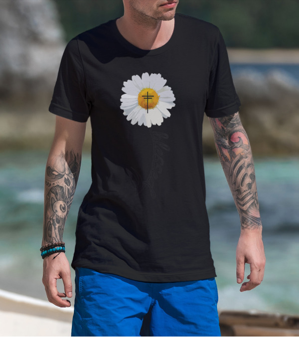 Blessed Cross Christian Religious Daisy Trendy T-Shirt