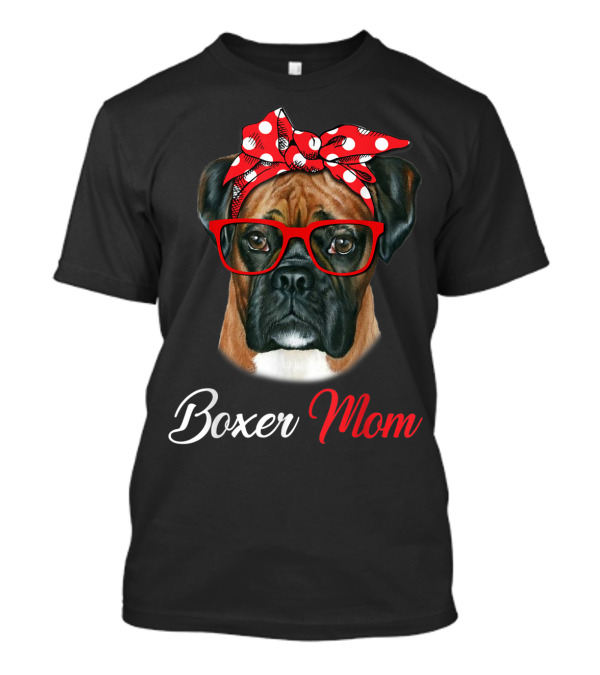 Boxer Mom Dog Red Headband Glasses T-Shirt