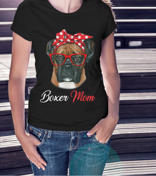 Boxer Mom Dog Red Headband Glasses T-Shirt