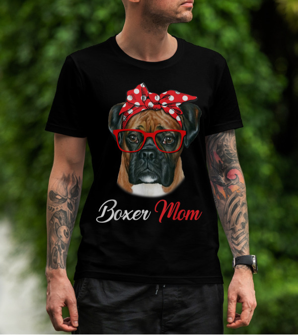 Boxer Mom Dog Red Headband Glasses T-Shirt