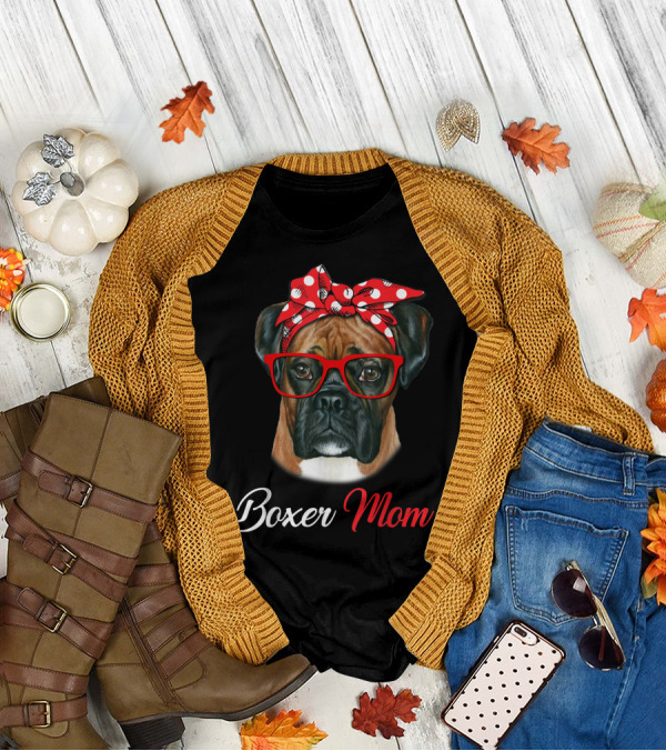 Boxer Mom Dog Red Headband Glasses T-Shirt