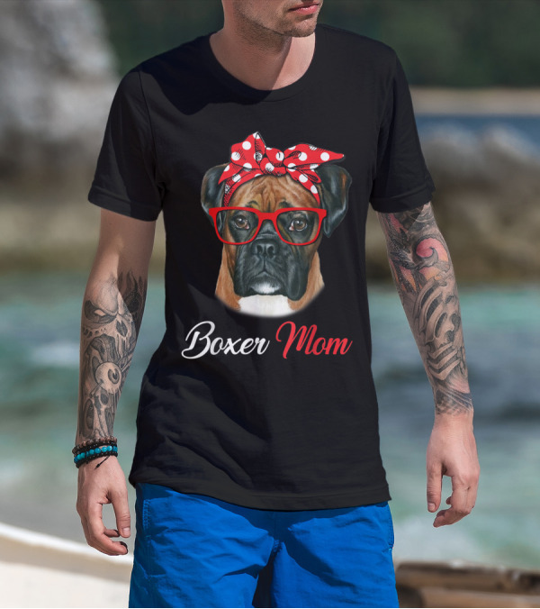 Boxer Mom Dog Red Headband Glasses T-Shirt