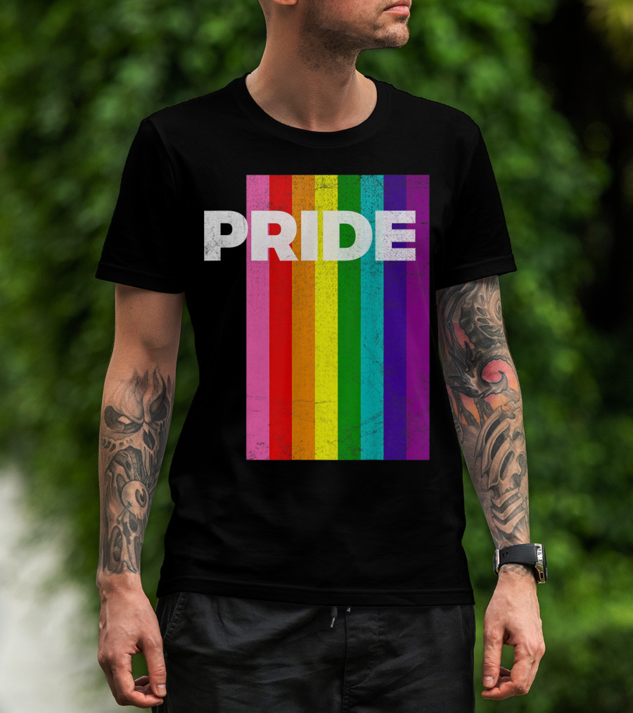 PRIDE Distressed Rainbow Stripes T-Shirt