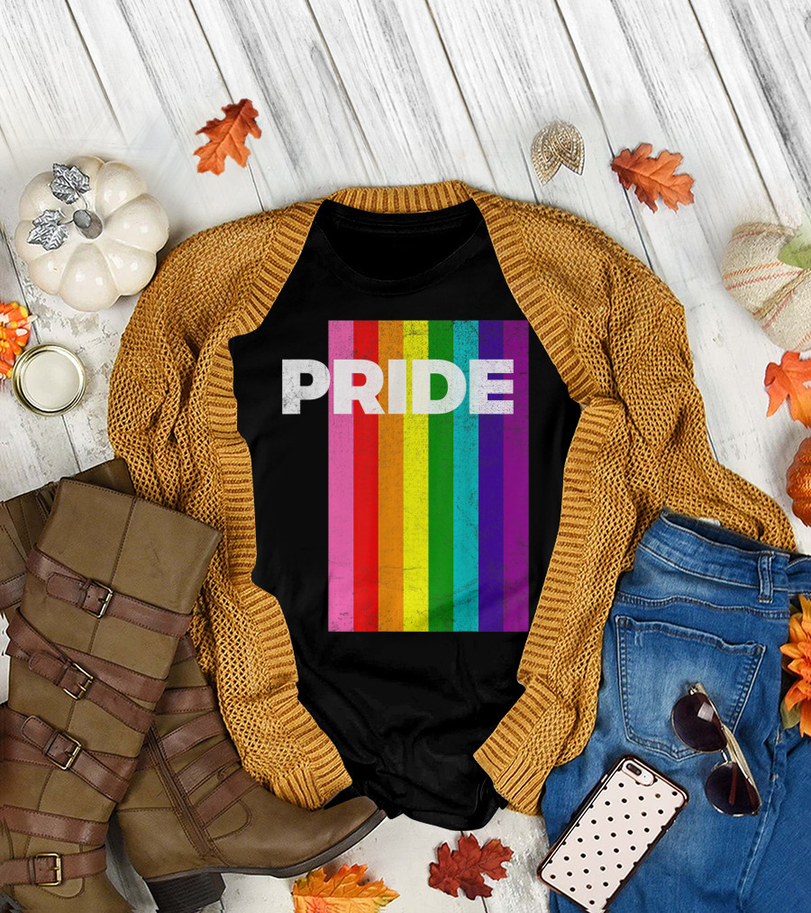 PRIDE Distressed Rainbow Stripes T-Shirt