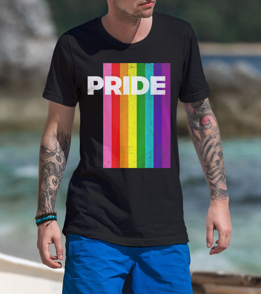 PRIDE Distressed Rainbow Stripes T-Shirt