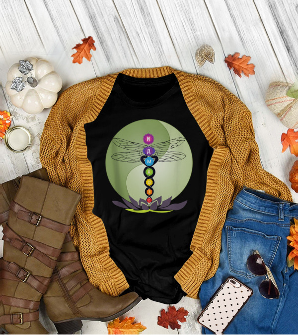 Namaste Chakra Dragonfly With Lotus And Yin Yang T-Shirt