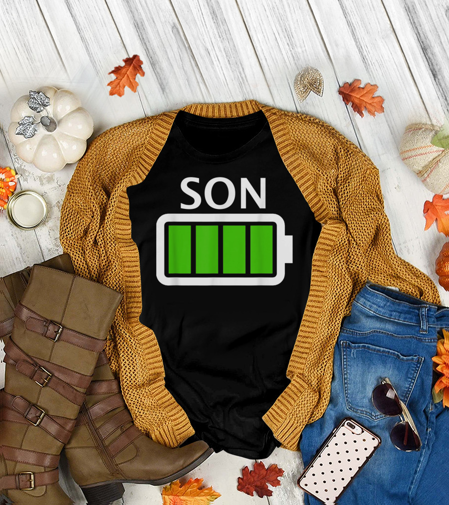 Family Matching Funny Son Fully Charged Battery T-Shirt