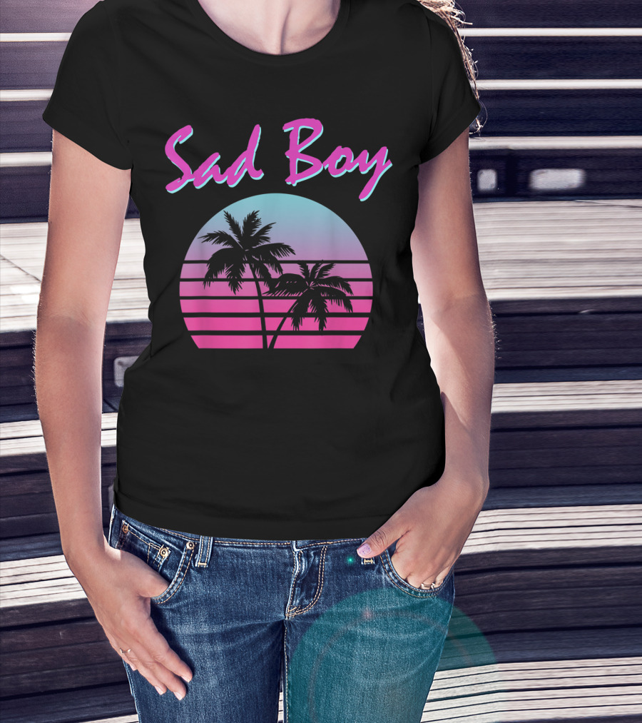 Sad Boy Aesthetic Vaporwave 90s 80s Palm Trees Sunset T-Shirt