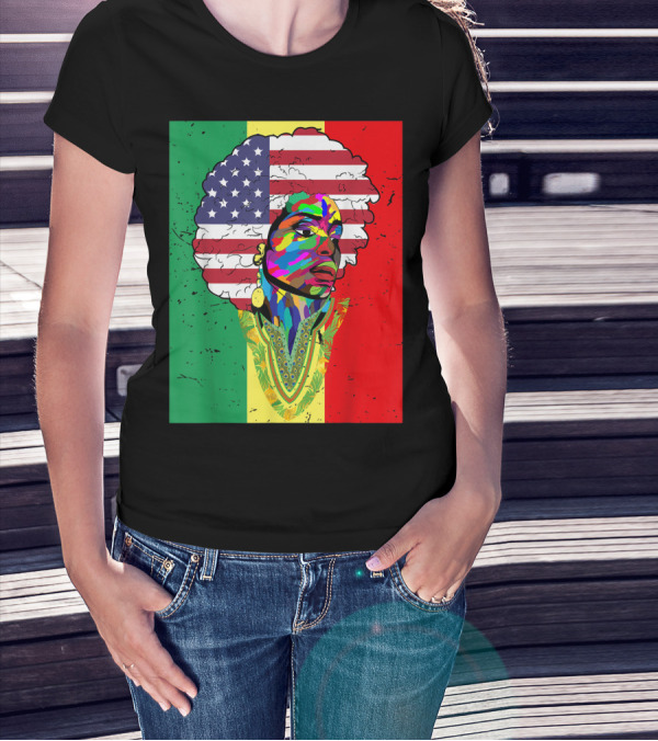 African American Juneteenth Melanin Afro Dashiki American Flag Colors T-Shirt