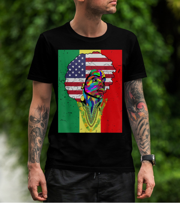 African American Juneteenth Melanin Afro Dashiki American Flag Colors T-Shirt