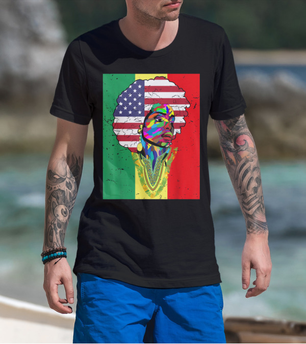 African American Juneteenth Melanin Afro Dashiki American Flag Colors T-Shirt