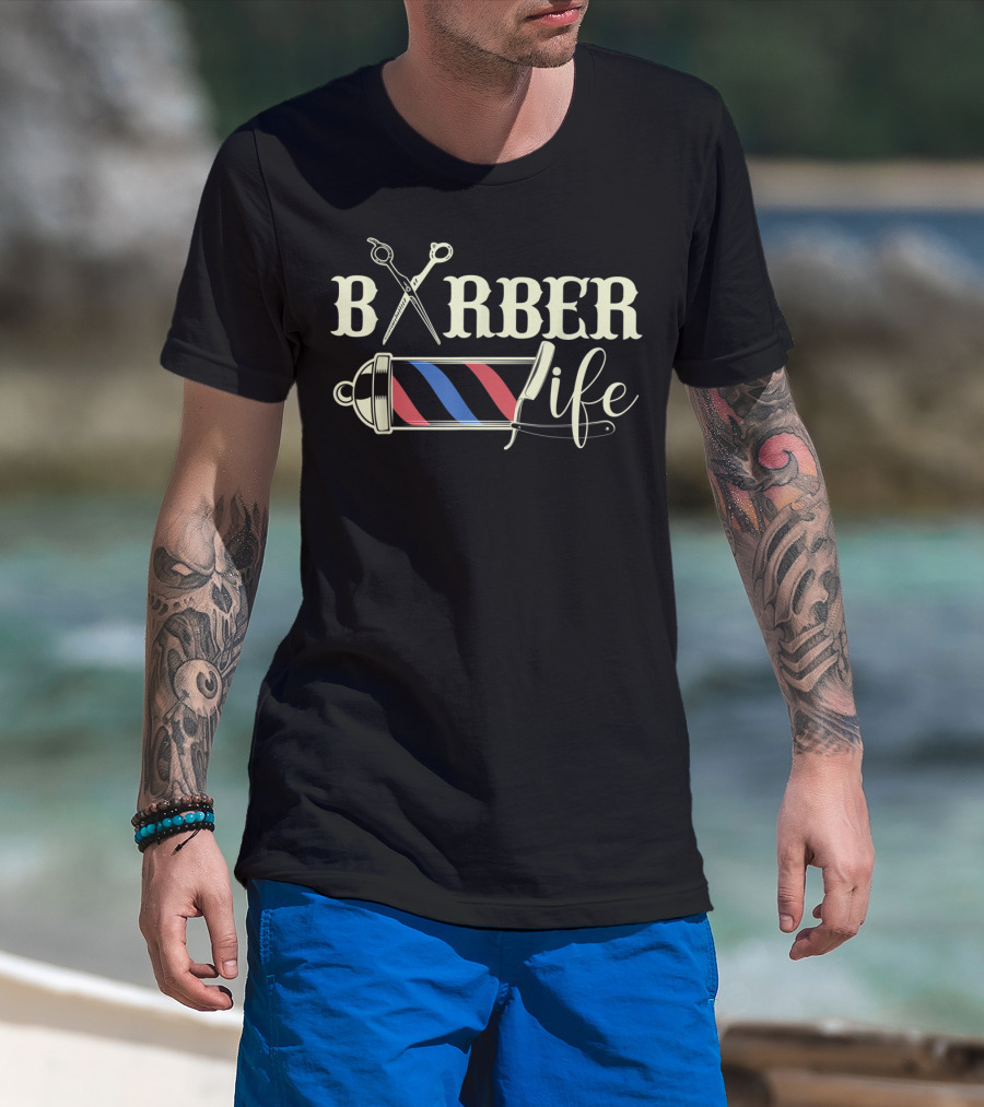 Barber Life Pole Scissors Blade Vintage For Him T-Shirt