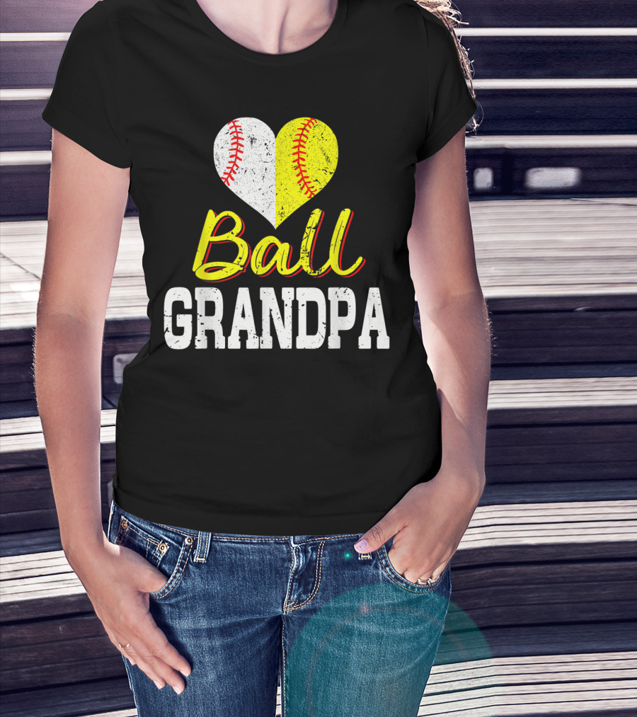 Ball Heart Baseball Softball Grandpa T-Shirt