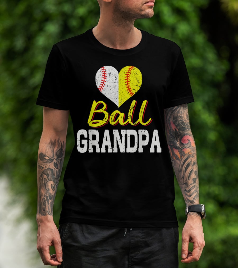 Ball Heart Baseball Softball Grandpa T-Shirt
