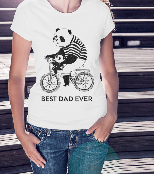 Best Dad Ever Panda Dad And Kid On Bicycle T-Shirt