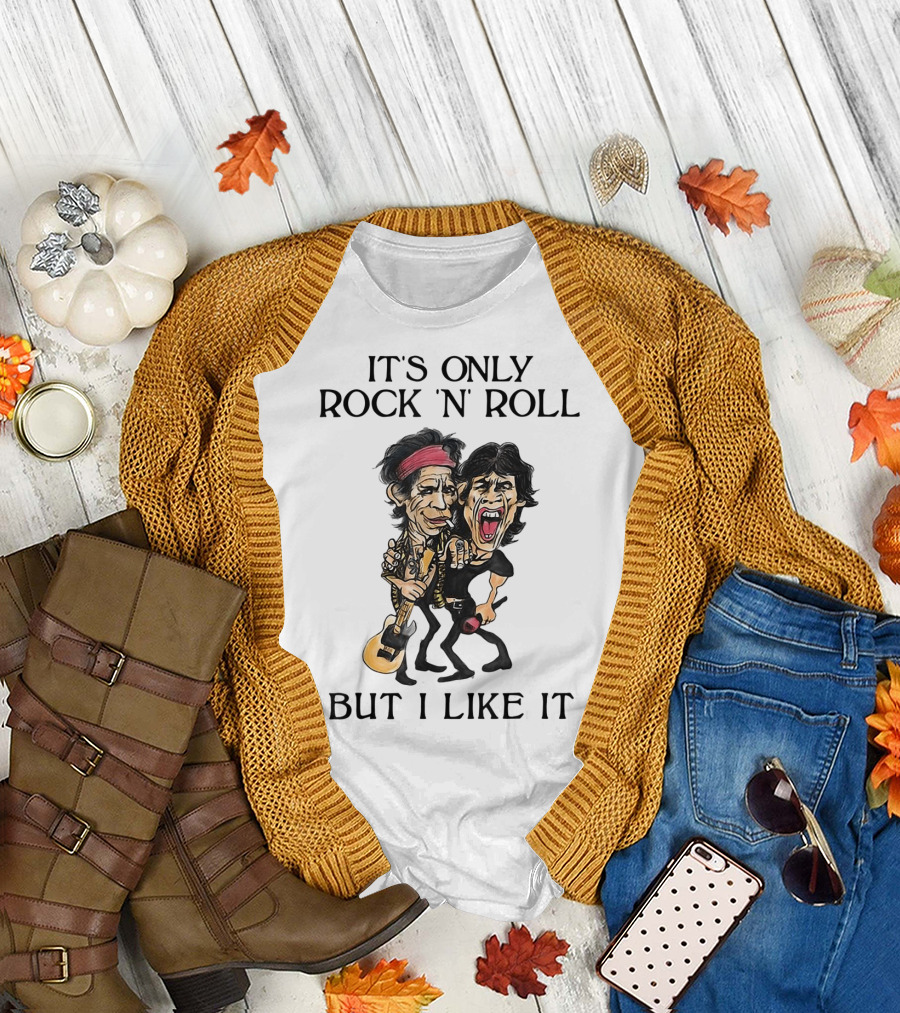 It's Only Rock 'n' Roll But I Like It Cartoon Figures With Guitar And Microphone T-Shirt