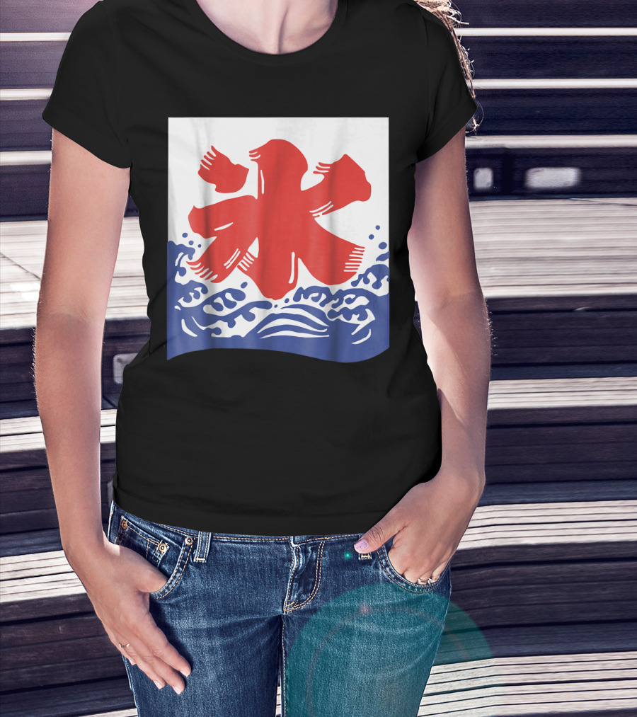 Kakigori Japanese Shaved Ice Kanji Flag With Water Waves T-Shirt