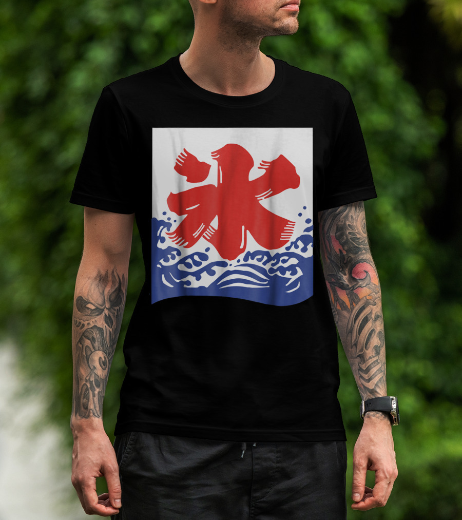 Kakigori Japanese Shaved Ice Kanji Flag With Water Waves T-Shirt