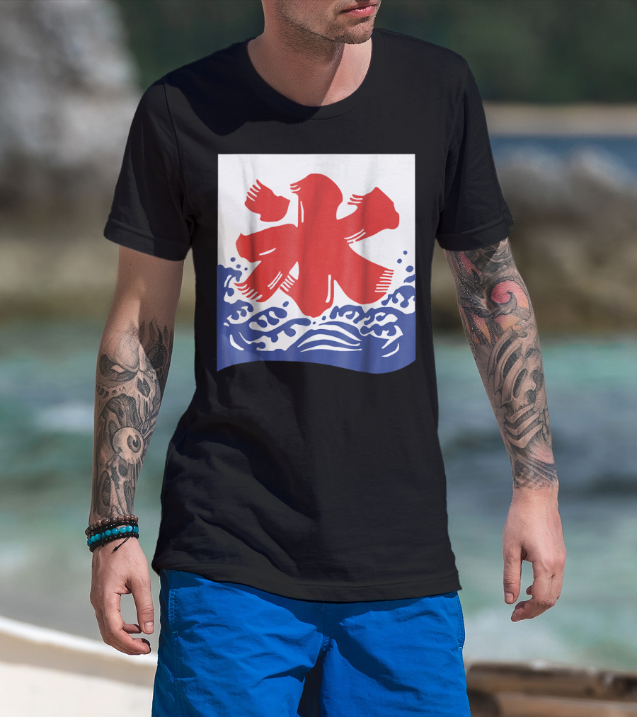 Kakigori Japanese Shaved Ice Kanji Flag With Water Waves T-Shirt