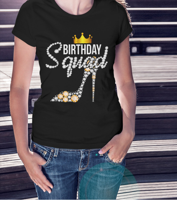 Birthday Squad Girly Golden Crown Pink Shoe T-Shirt