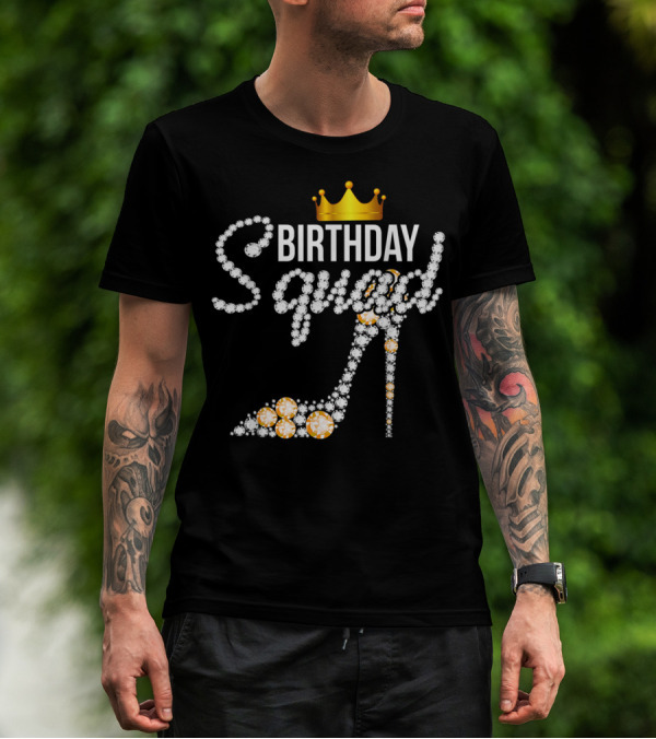 Birthday Squad Girly Golden Crown Pink Shoe T-Shirt