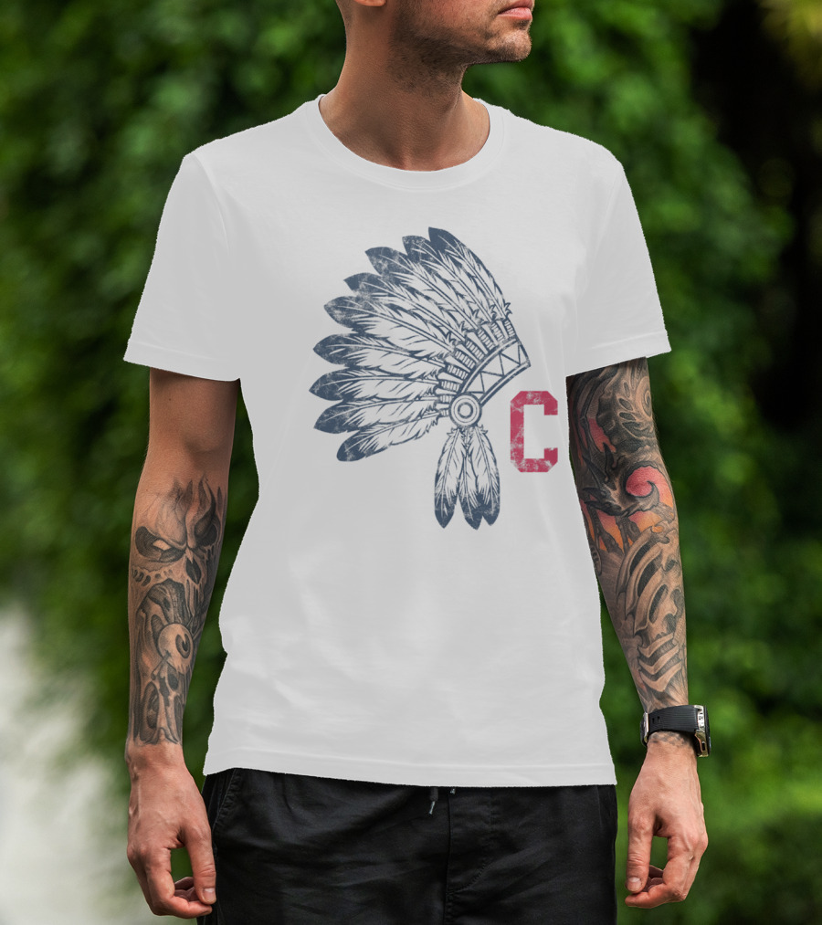 Block C Cleveland Native American Headdress T-Shirt