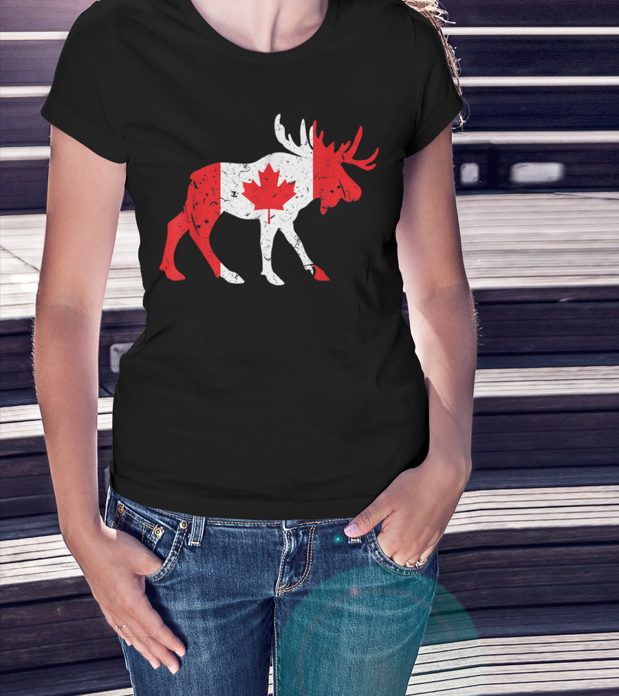 Canada Maple Leaf Moose Canadian Flag Emblem T-Shirt