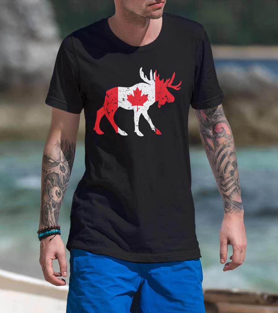 Canada Maple Leaf Moose Canadian Flag Emblem T-Shirt