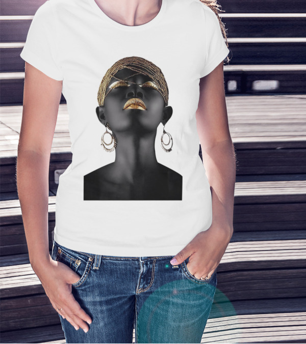 Afrocentric Midnight Queen Regal Gold Embellishments T-Shirt
