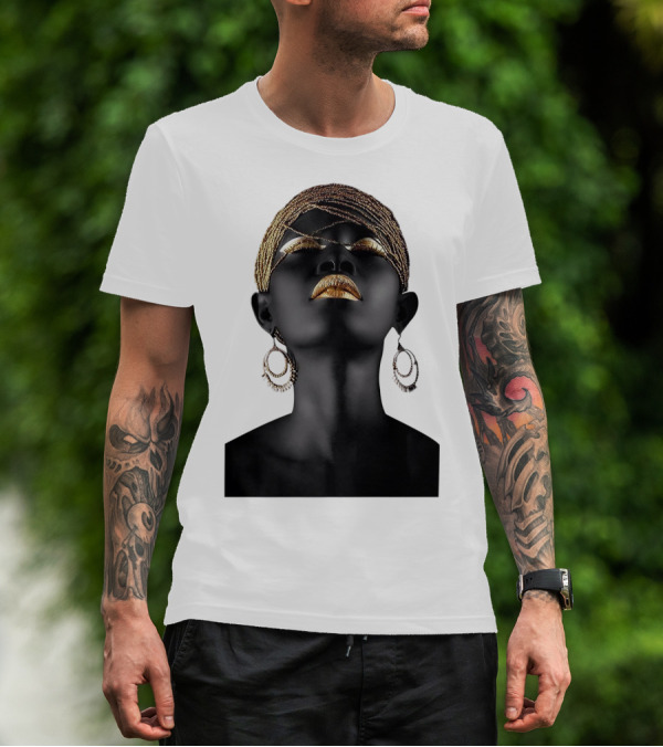 Afrocentric Midnight Queen Regal Gold Embellishments T-Shirt