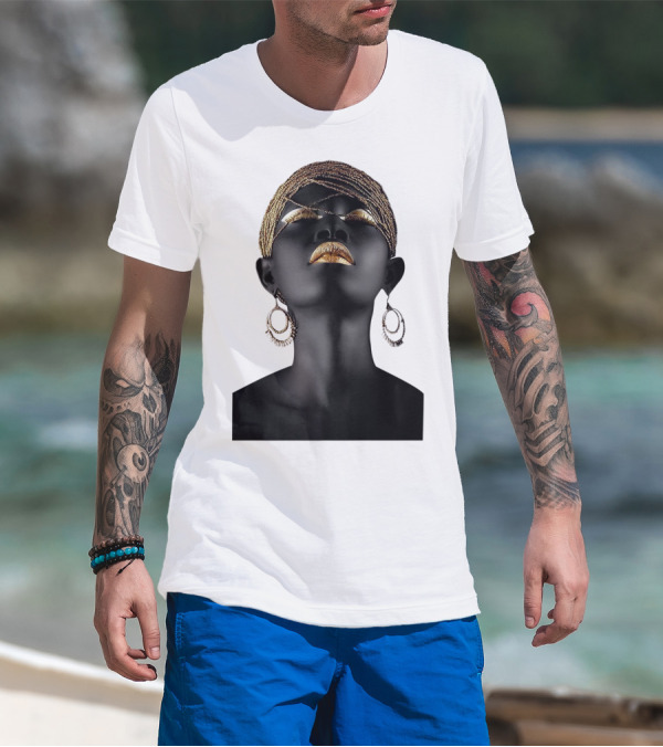 Afrocentric Midnight Queen Regal Gold Embellishments T-Shirt