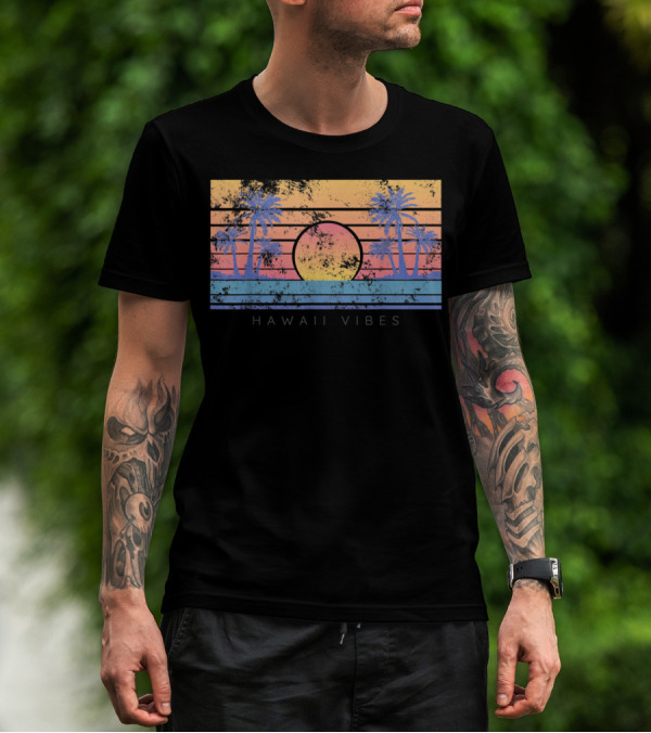 Hawaii Vibes Sunset Palm Trees T-Shirt