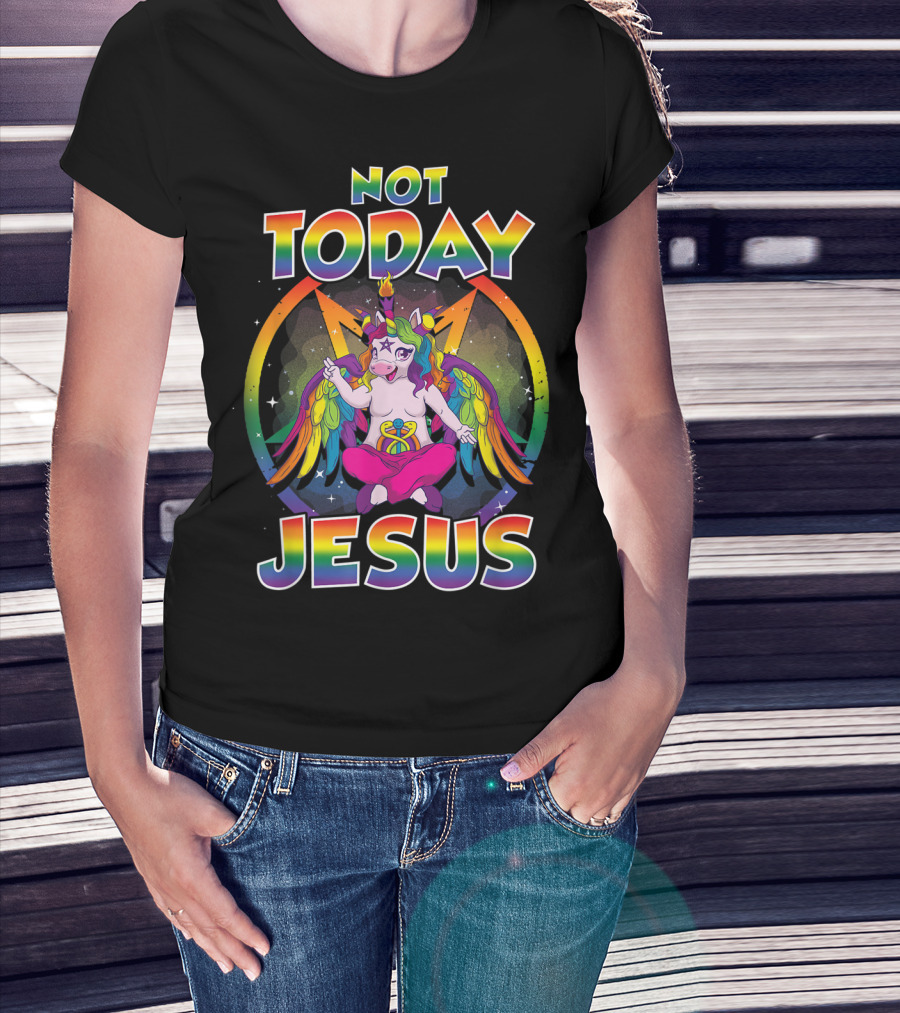 Not Today Jesus Baphomet Sigil Satanic Unicorn T-Shirt