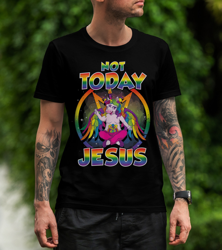 Not Today Jesus Baphomet Sigil Satanic Unicorn T-Shirt