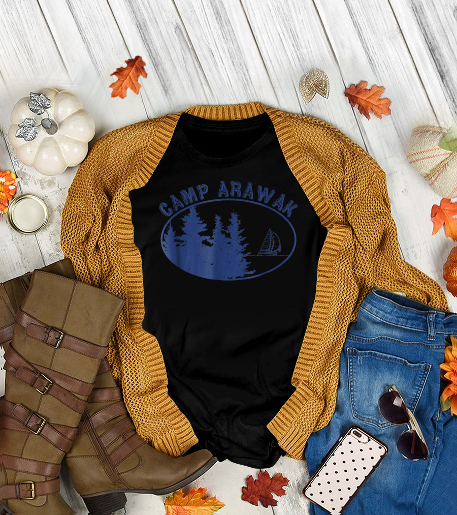 Camp Arawak Summer Camp Trees and Sailboat Oval T-Shirt
