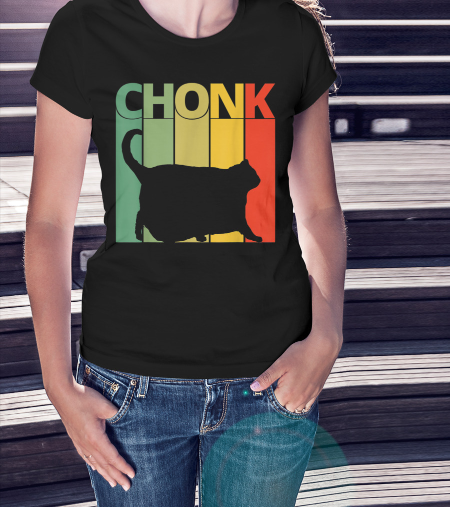 Chonk Cat Meme Funny Big Chungus Retro Stripes T-Shirt