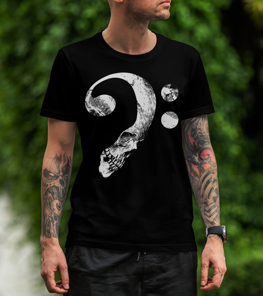 Cool Skull Bass Clef Musician Music Lover T-Shirt