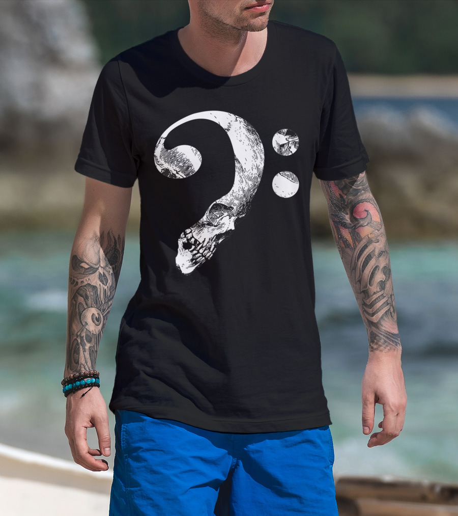Cool Skull Bass Clef Musician Music Lover T-Shirt