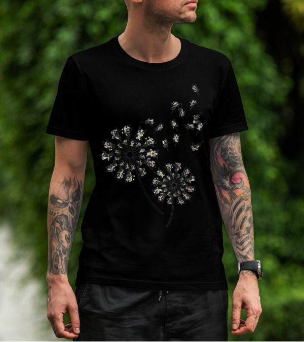 Boston Terrier Dandelion Pattern With Boston Terrier Faces T-Shirt