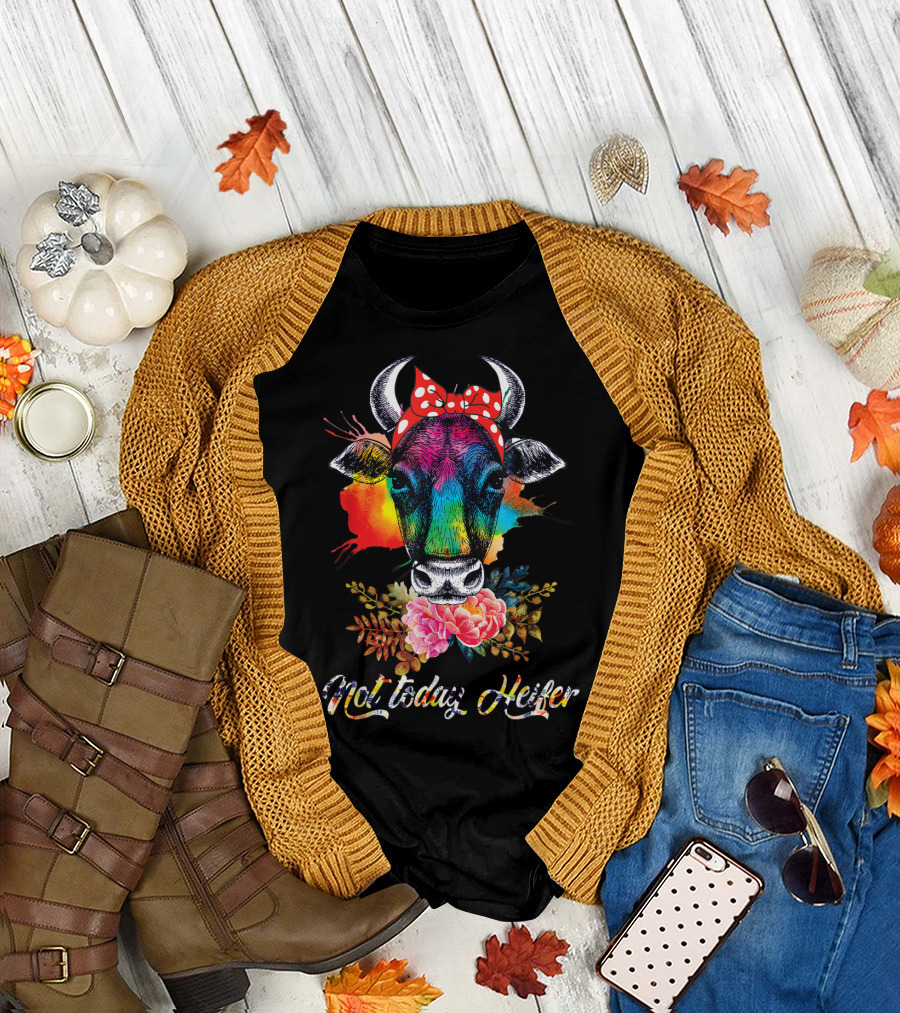 Hilarious Cow Not Today Heifer Rainbow Bandana Floral T-Shirt