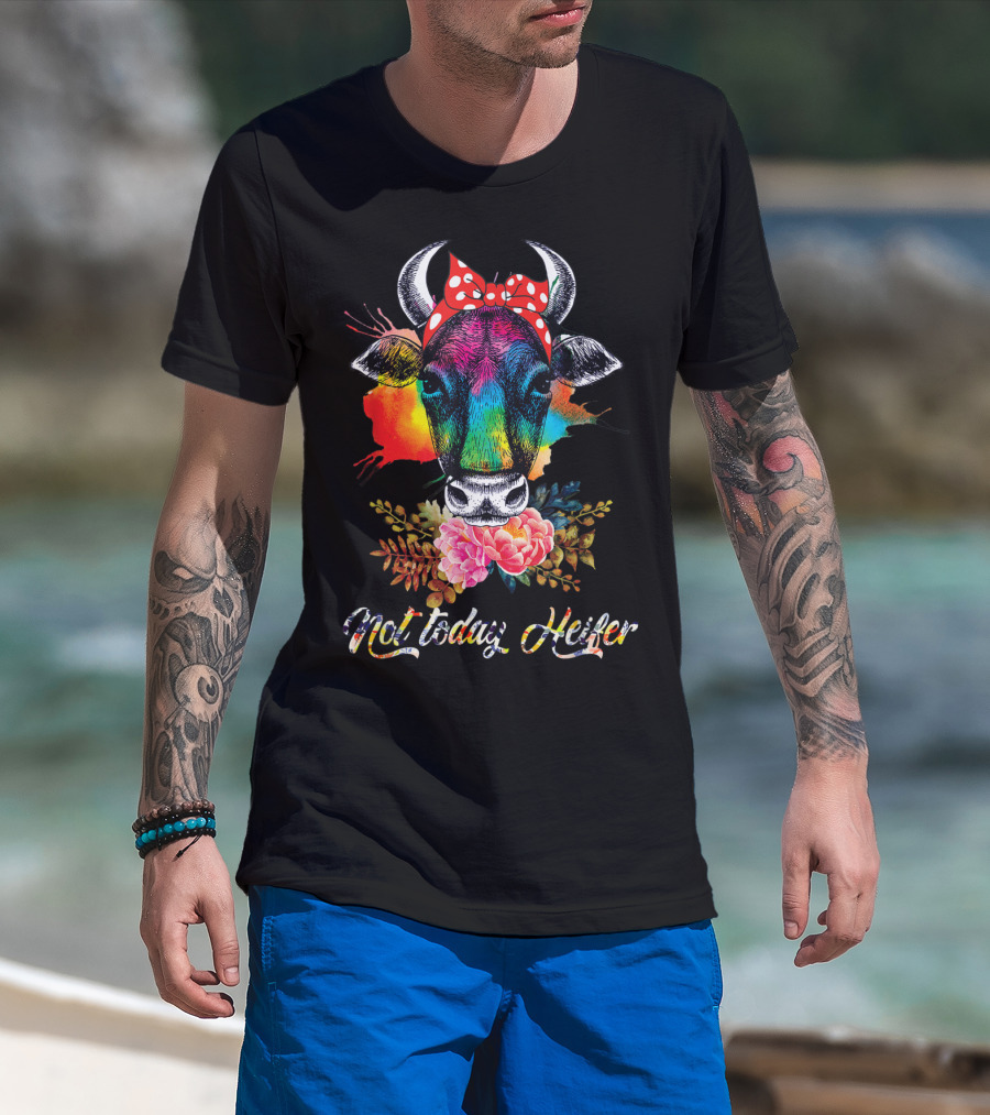 Hilarious Cow Not Today Heifer Rainbow Bandana Floral T-Shirt