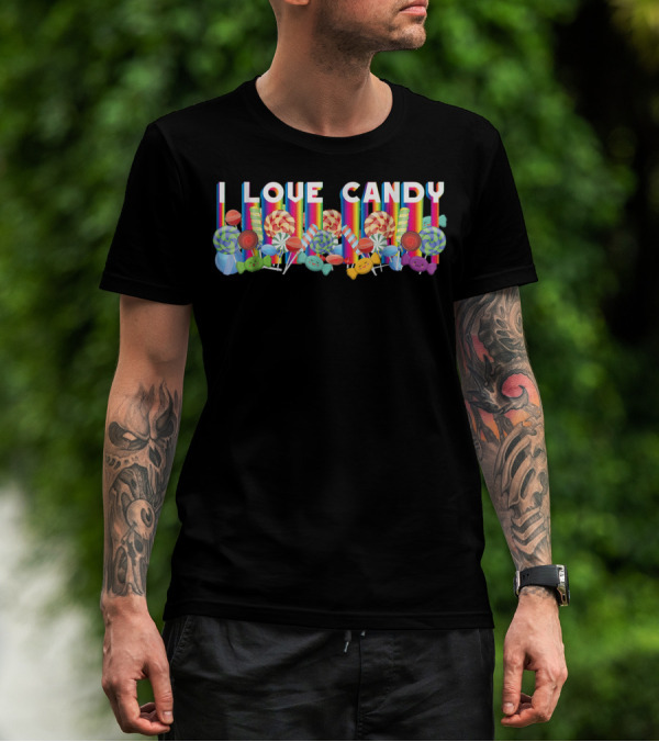 I Love Candy With Halloween Lollipops And Rainbow Candy Colors T-Shirt
