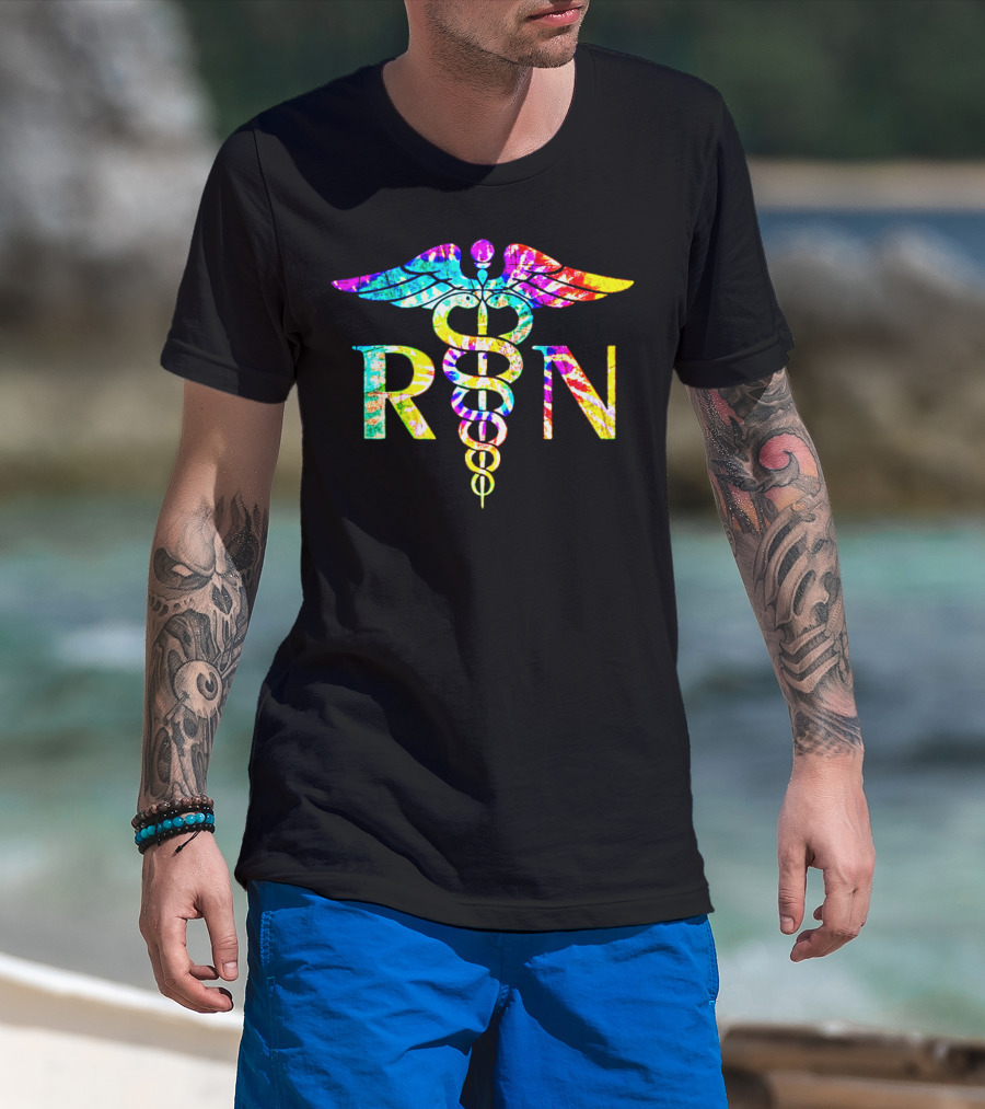 Lovely RN Registered Nurse Caduceus Tie Dye T-Shirt
