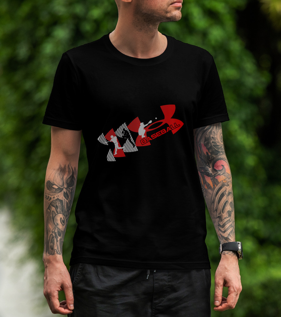 Under Armour Baseball Player Silhouettes Red And Gray T-Shirt