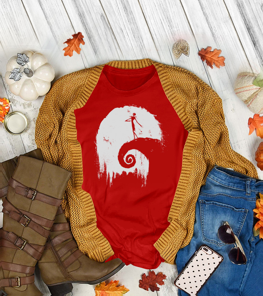The Nightmare Before Christmas Spooky Red Hilltop Scene All Hallow's Eve T-Shirt