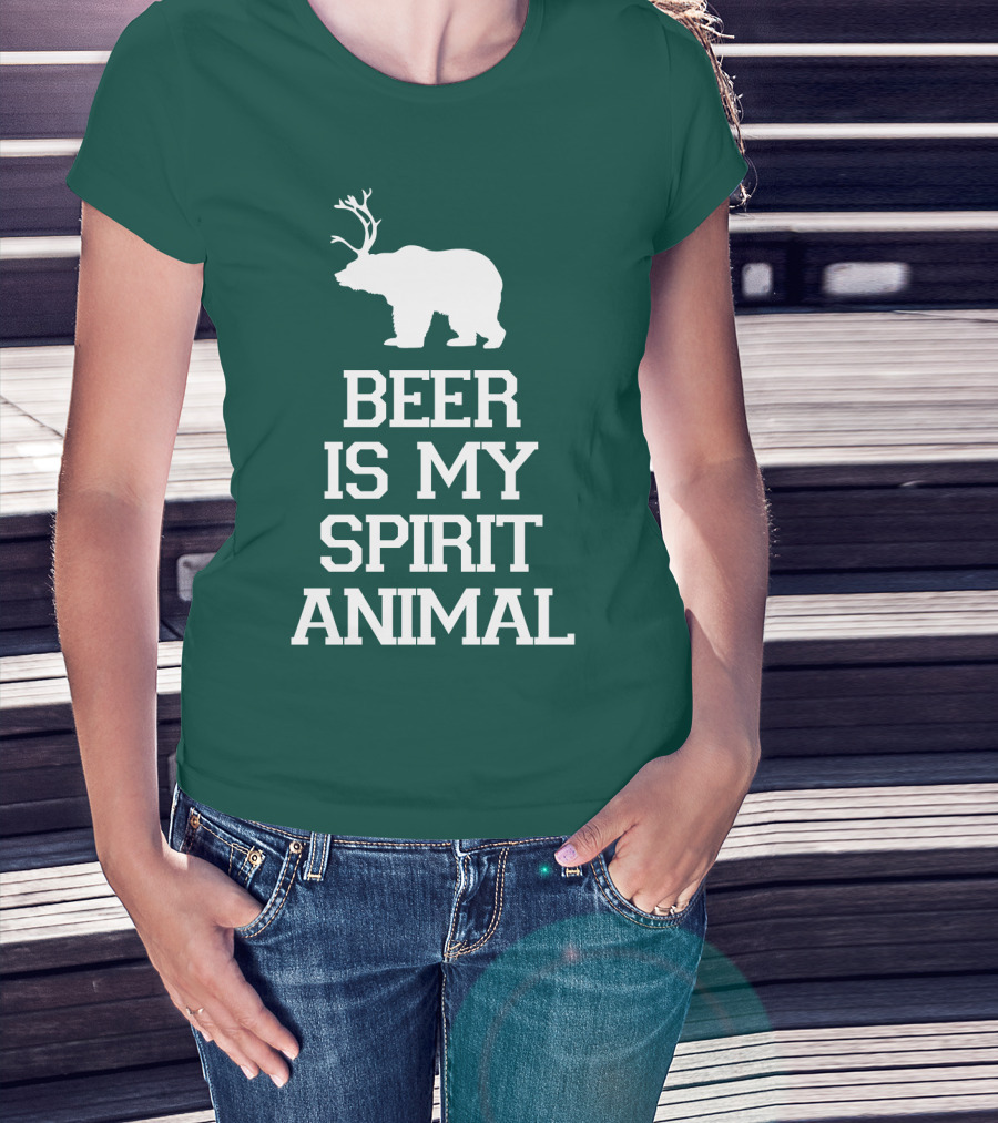Beer Is My Spirit Animal Bear With Antlers T-Shirt