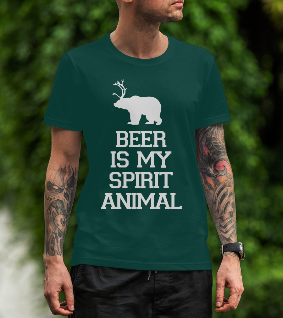 Beer Is My Spirit Animal Bear With Antlers T-Shirt