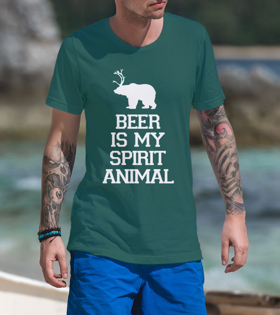 Beer Is My Spirit Animal Bear With Antlers T-Shirt