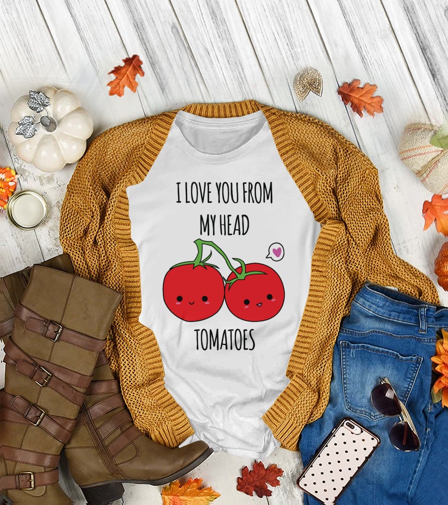 I Love You From My Head Tomatoes Cute Tomato Pair with Heart Speech Bubble T-Shirt